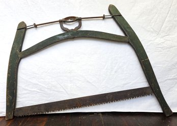 Antique Green Painted Wooden Bucksaw / Bow Saw - C. Late 19th - Early 20th Century