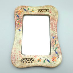 Soapstone Framed Mirror With Floral Decor, 7'