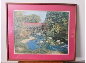 Framed Print - Covered Bridge Landscape C. ~1960s