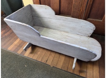 Vintage Wooden Baby Cradle With Distressed Paint, C. Late 19th-Early 20th C.