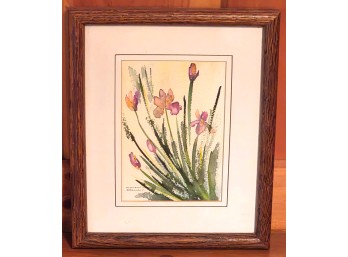 Signed Watercolor Floral Painting In Oak Frame