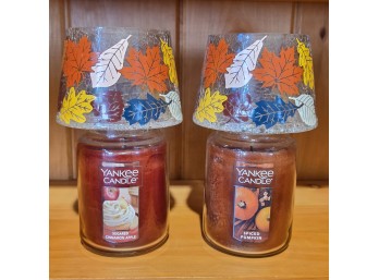 Pair Of Yankee Candle Scented Candles With Autumn Leaf Toppers