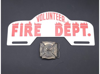 Vintage Volunteer Firefighter Plaque & Belt Buckle