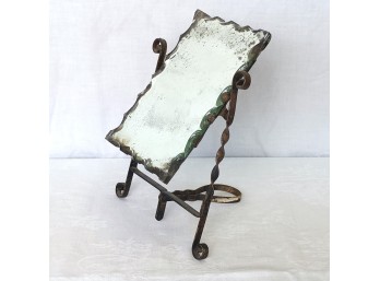 Small Antique Wrought Iron & Scalloped Mirror, C. 1920-1950