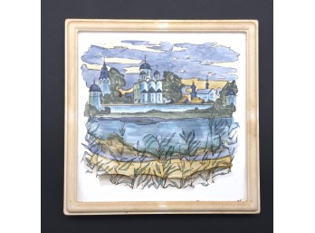 Russian Hand Painted Ceramic Tile, 6.5' - 1989