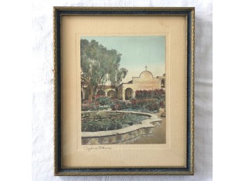 Antique Framed Mission Landscape Print, Signed
