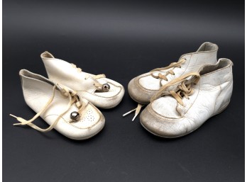Vintage White Leather Baby Shoes - C. 1920s - 50s