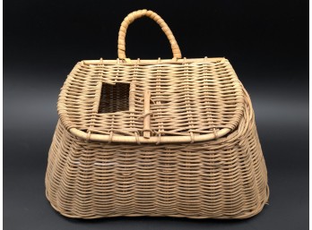 Vintage Woven Wicker Fishing Creel C. ~1960s