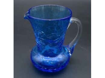 Vintage Blue Crackle Glass Pitcher/Creamer C. ~1960s