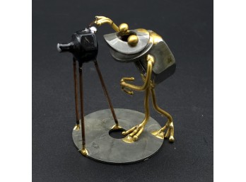 Arthur W. Ward Welded Metal Photographer Frog Sculpture, 3'