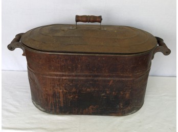 Antique Copper Metal Wash Tub With Wooden Handles - C. Late 19th - Early 20th Century