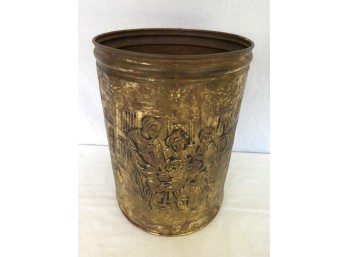 Brass Embossed Waste Basket, MADE IN ENGLAND - C. 1930s-1950s