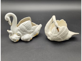 Pair Of Ceramic Swan Dishes / Bowls - C. ~1960s-1980s