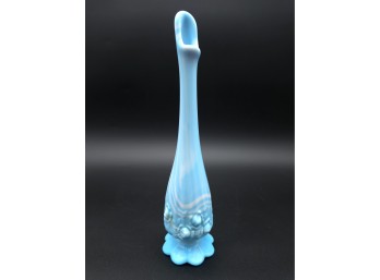 Blue Opalescent Swirled Art Glass Bud Vase, 10.5' - C. ~1960s