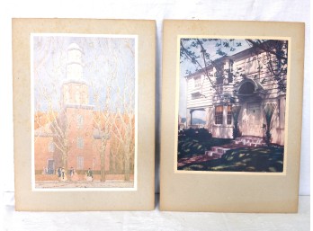 Pair Of Architectural Prints, C. ~1940s - 1970s