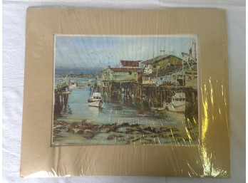 Don Davey 'Boats In Harbor' Matted Lithograph Print