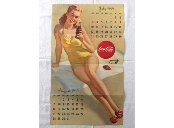 Coca-Cola Calendar Page Pinup Featuring Woman In Yellow Swimsuit - July To August 1949