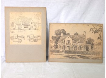 Antique Architectural House Design Prints With Floor Plans, C. 1920-1940