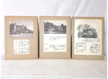 Antique Architectural Prints With Floorplan Layouts - C. 1920 - 40s