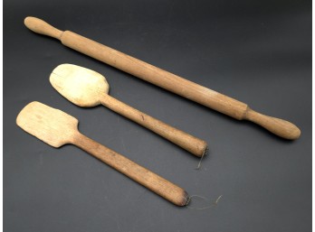 Vintage Wooden Kitchen Spoon And Pastry Roller