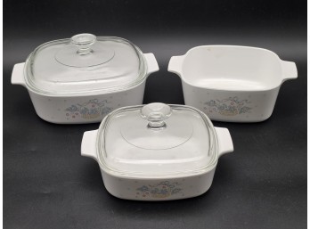 CorningWare Country Cornflower Casserole Dishes W/Lid, C. ~1970s