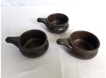 Set Of 3 Stoneware Ovenproof Handled Bowls, Japan C. ~1960s-1970s