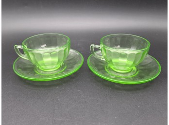 Federal Uranium Glass Tea Cups & Saucers, C. 1930s