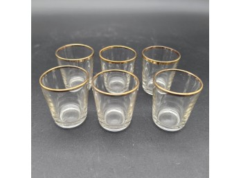 Set Of 6 Gold Rim Shot Glasses, C. ~1960s