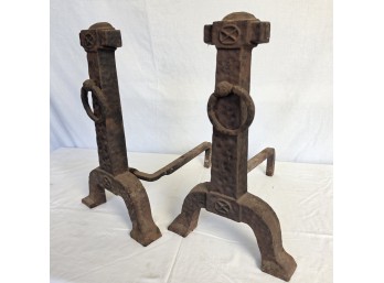 Pair Of Cast Iron Andirons / Fire Dogs, C. 19th-20th Century