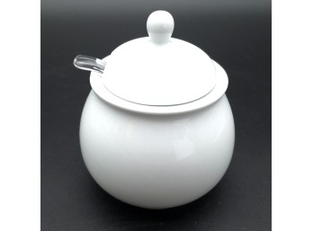 Linens 'n Things White Ceramic Sugar Bowl With Glass Spoon Scoop