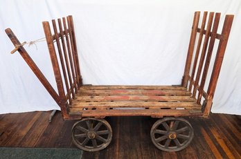 Vintage Wooden Industrial Cart With Cast Iron Wheels - C. Early 20th Century