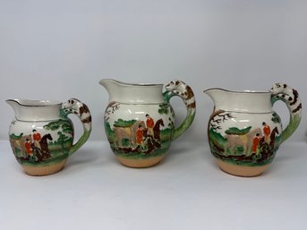 (3) Wedgwood Fox Hunting Pitchers With Dog Handles