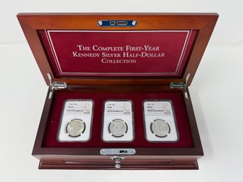 (3) Graded 1964 Kennedy Silver Half Dollars In Box