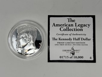 1 Troy Ounce .999 Silver Kennedy Proof Convex Coin