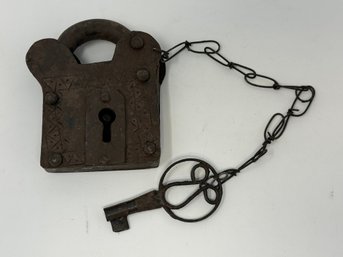 Early Wrought Iron Padlock With Key