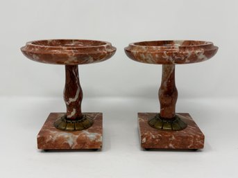 Pair Of Red Marble & Bronze Tazzas