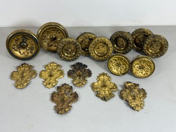 (10) Brass 19th C Empire Period Tiebacks & (6) Brasses