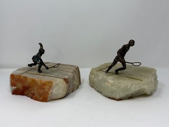 Curtis Jere 1976 Marble & Bronze Tennis Bookends