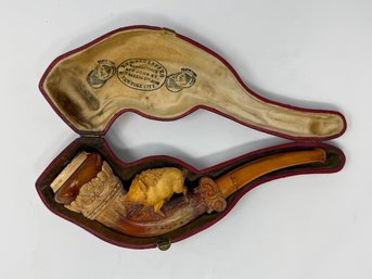 Fabulous Wild Boar Meerscham Pipe In Original Case