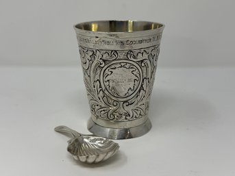 1891 Scottish Silver Cup & English Tea Caddy Spoon