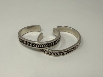 (2) Thomas Jim Heavy Native American Sterling Silver Cuffs Bracelets