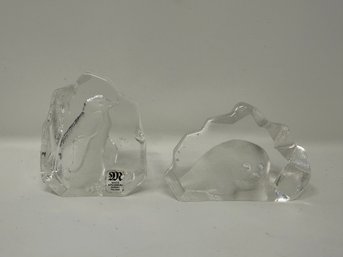 (2) Swedish Mats Jonasson Lead Crystal Sculptures
