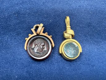 2 Hardstone Spinning Gold Filled Watch Fobs