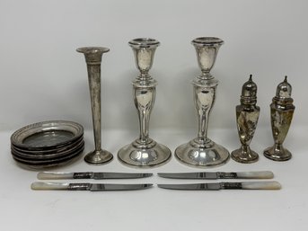 Gorham Sterling Silver Candlesticks With Other Weighted Sterling Hollowware