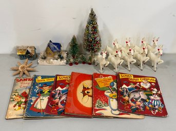 Putz Houses, Bottle Brush Trees, Plastic Reindeer & Pop Up Books