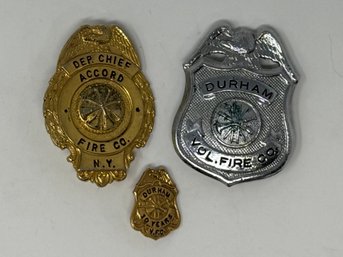 2 Vintage Fire Department Badges Accord, NY & Durham