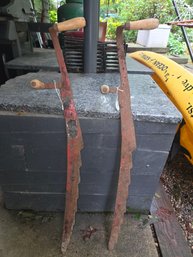 2 Hay Saws,  Red Painted Surface