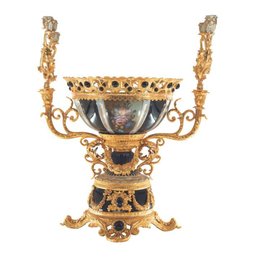 The Art Of Baroque: Hand-painted Porcelain Bowl And Candelabra Set