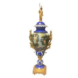 Unique Bronze Handle Porcelain Urn (Repaired)