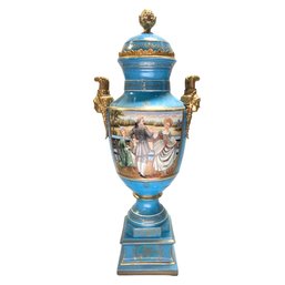 Sapphire Elegance: Hand-Painted Porcelain Vase With Exotic Motif
